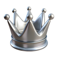 A 3d silver crown with a smooth metallic finish isolated on transparent background