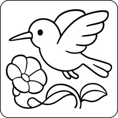 Naklejka premium Cute Hummingbird and Flower Coloring Page