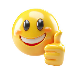 Happy emoticon giving a thumbs up. 3D rendered