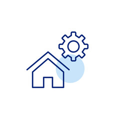 House and cogwheel. Intelligent home control, automated environment settings, smart technology management, home system optimization, remote device configuration. Pixel perfect, editable stroke vector 
