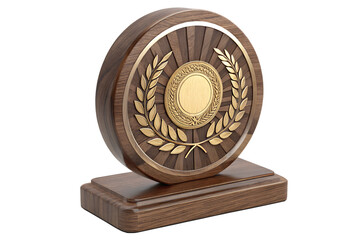 Elegant Wooden Award Trophy with Gold Laurel Design