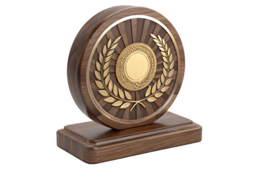 Elegant Wooden Award Trophy with Gold Laurel Design
