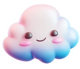 Cute, kawaii cloud emoji.  3D rendered