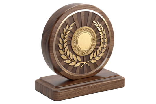Elegant Wooden Award Trophy with Gold Laurel Design
