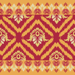 Ikat seamless floral pattern on yellow blue tone , Motif ethnic floral seamless textil, embroidery, print striped ornament floral, pattern, design for wrapping, silk, scarf, background, text