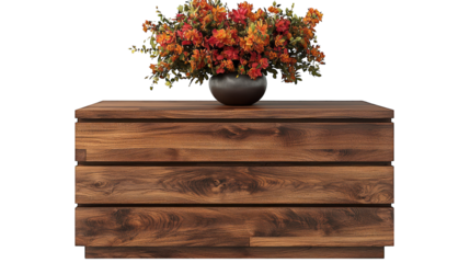 Flowers on dark wooden drawer