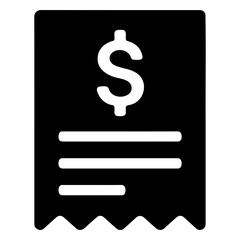 Illustration of a black receipt with a dollar sign and lines representing details shown on transparent background