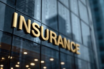 Fototapeta premium Health insurance policy. Gold lettering of the word 