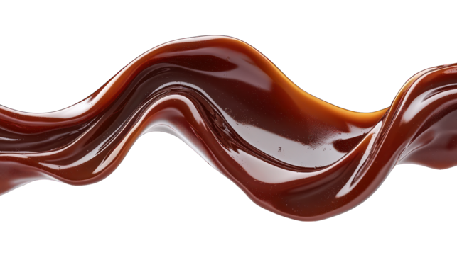 Fluid, shiny, rich brown liquid wave against black