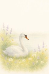 Obraz premium watercolor illustration of a swan in nature