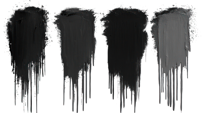 Four dark paint smears with dripped, pixelated edges