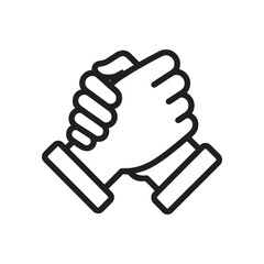 clasped hands, black and white icon, Simple Line Art Illustration of Strong Teamwork and Unity

