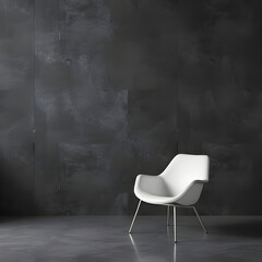sleek white chair in stark concrete room