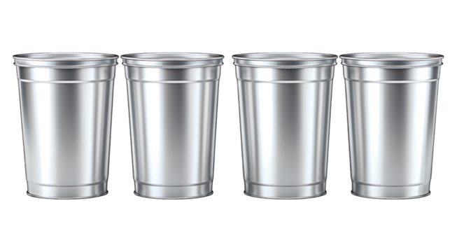 Four silver cups stand against black