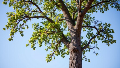 Fototapeta premium Lush Green Tree Against Clear Blue Sky in Nature Setting