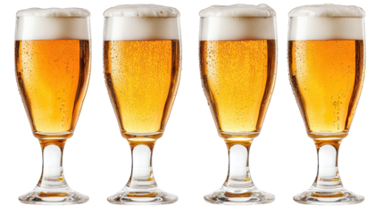 Four tulip glasses filled with golden ale & creamy head
