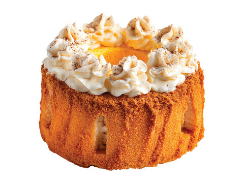 Fluffy and golden angel food cake with a light, airy texture and soft crumb birthday
 isolated on transparent background png
