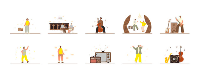 80's illustrations set. Flat vector illustrations concept.