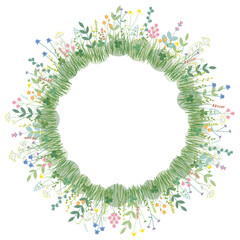 刺しゅう風　野の花のリース
