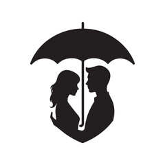 couple under umbrella vector silhouette clip art logo design illustration