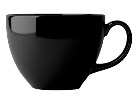 Glossy black cup isolated on dark background