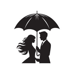 couple under umbrella vector silhouette clip art logo design illustration