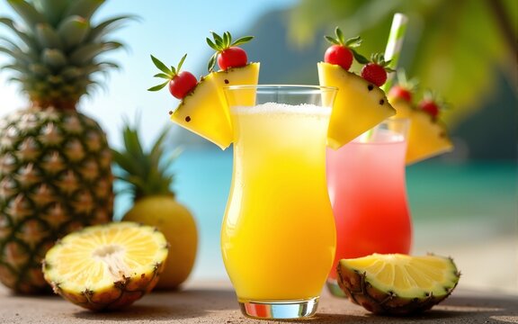 Tropical Pineapple Cocktails, Summer Drinks - Tropical themes. High quality