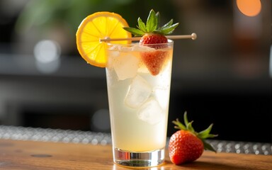 A refreshing Vodka Rickey cocktail in a highball glass, perfect for upscale bar menus and summer drink promotions. High quality