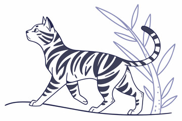 Sleek Stripes: Toyger Cat Line Illustration