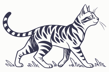 Sleek Stripes: Toyger Cat Line Illustration