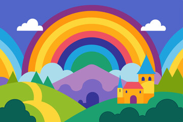 A charming illustration of a magical rainbow vector landscape background wallpaper