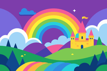 A charming illustration of a magical rainbow vector landscape background wallpaper