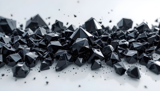 3D Render Abstract Black Crystal Background Faceted Texture Macro Panoramic Polygonal Wallpaper - Powered by Adobe