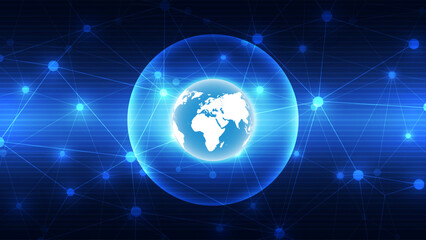 abstract technology background with globe and digital wave, vector illustration.