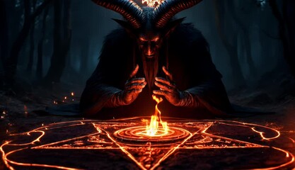 Dark Lord's Night Ritual in the Forest - Powered by Adobe