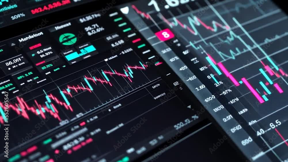 Aufkleber detailed digital financial charts displaying trading data on a dark screen