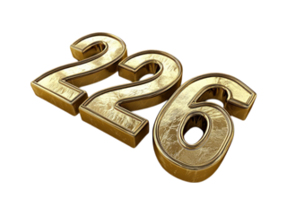 Golden number 226 isolated, with textured surface