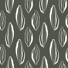 Vertical seamless pattern with hand drawn cardamom pods in minimalist linear style for kitchen textiles and natural packaging
