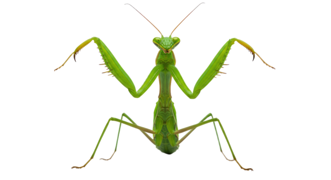 Green Praying Mantis Insect Closeup Studio Shot.