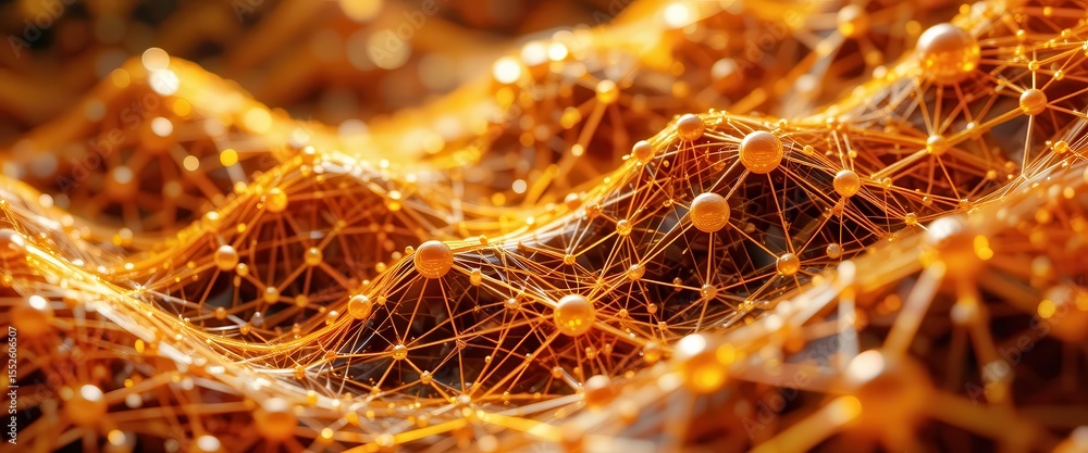 Fototapete abstract orange background featuring interconnected lines and spheres for desktop computers