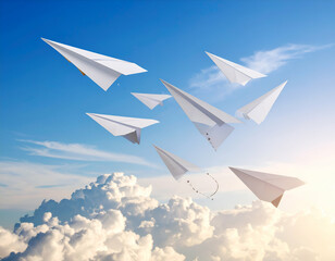 Whimsical Sky Paper Airplanes Soaring in Graceful Arcs