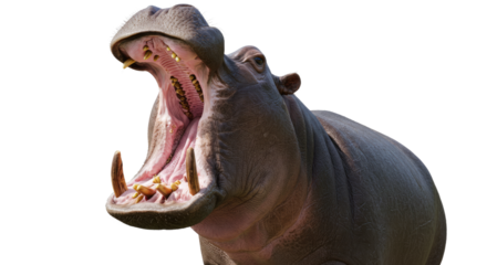 Hippopotamus Yawning Wide Open Mouth Big Teeth.