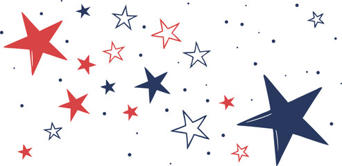 Red, White, and Blue Star Pattern on a White Background,decorative border design,Star pattern in American flag colors,festive pattern with flying, United States' flag,seamless pattern of red, blue,Ai
