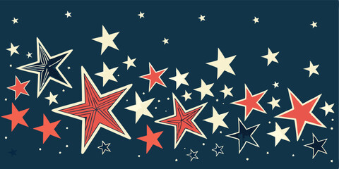 Red, White, and Blue Star Pattern on a White Background,decorative border design,Star pattern in American flag colors,festive pattern with flying, United States' flag,seamless pattern of red, blue,Ai