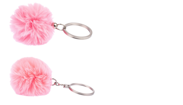 Pink keychain with chain on white background