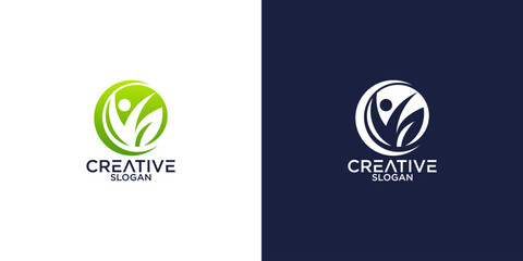 people and leaves logo vector design