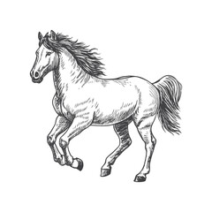 A sketch art of a horse running, showing the initial outline.	