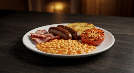 Savory Full English Breakfast on Rustic Table