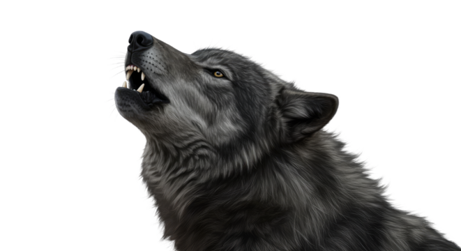 Howling Wolf Portrait on White Background.