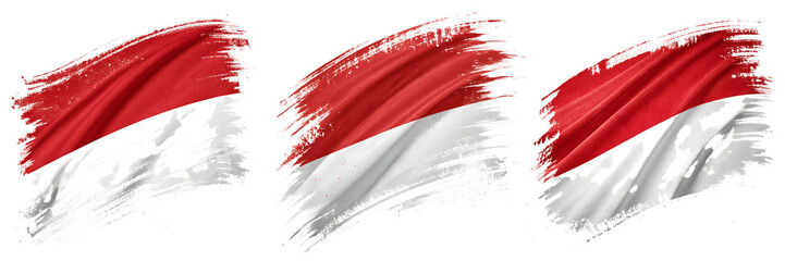 Three indonesian flags with a brush stroke effect isolated on transparent background